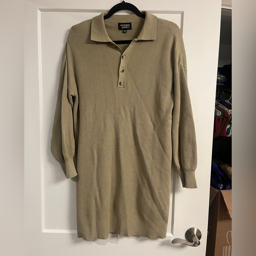 Ribbed Knit Polo Dress